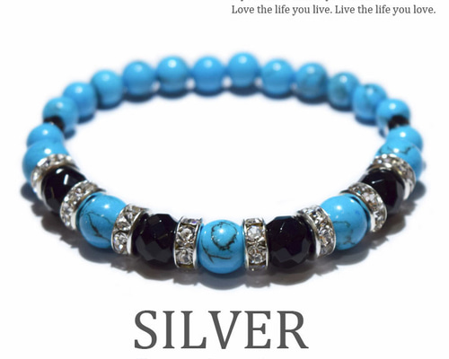 ターコイズ ブレスレット シルバー オニキス ロンデル メタルパーツ