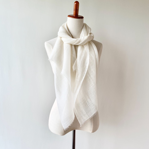 さらウール＊WOOLSILK＊生成り色＊ウールシルクストール 5枚目の画像