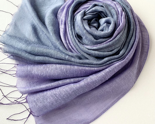 艶めく大判シルク＊紫苑色×濃鼠色＊手染めのストール ストール fukura