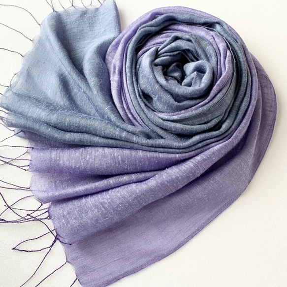 艶めく大判シルク＊紫苑色×濃鼠色＊手染めのストール ストール fukura
