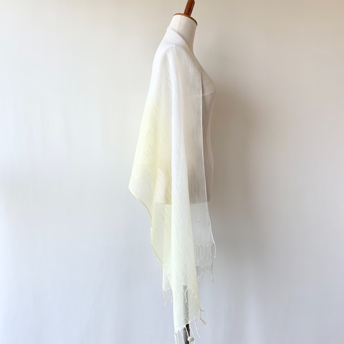 TRAITS PARIS イエローグリーン系コットンシルク高級ストール新品 セール】 TRAITS コットンシルクランダムストライプ ストール