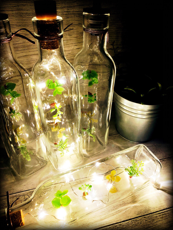〜LEDとミニグリーンの2weyガラスボトル. 2本セット〜 6枚目の画像