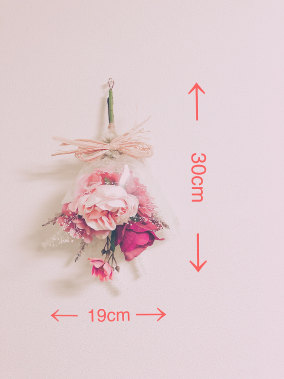 〜ワインレッドの薔薇とピンクの花の小さなスワッグ〜【アーティフィシャルフラワー】 9枚目の画像