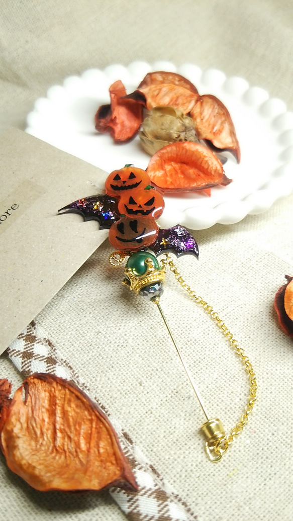 ～ハロウィン＊かぼちゃのピンブローチ～【定形外郵便送料無料】 2枚目の画像