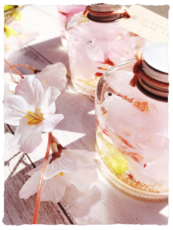 ❀桜舞う、春のスノードームボトル〜ハーバリウム風〜ソメイヨシノ❀【Sボトル】 5枚目の画像