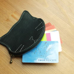 猫モチーフの本革コイン＆カードケース / tama -brown- 4枚目の画像