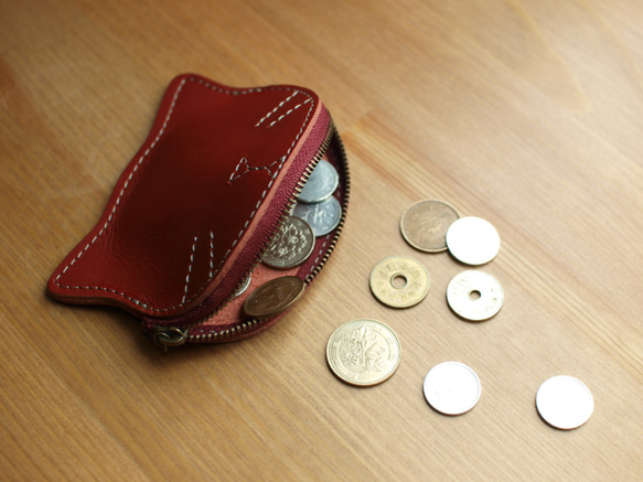 猫モチーフの本革コイン＆カードケース / tama -brown- 6枚目の画像