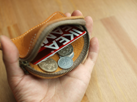 猫モチーフの本革コイン＆カードケース / tama -green- 5枚目の画像