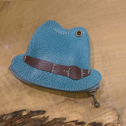 真皮皮革錢夾配帽子設計/ myhat -turquoiseblue- 第1張的照片