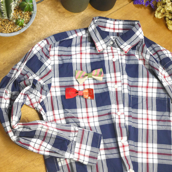 【送料無料】本革の端切れからできたリボンブローチ / Re:born (３個１セット-040-) 8枚目の画像