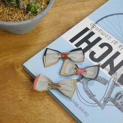 【送料無料】本革の端切れからできたリボンブローチ / Re:born (３個１セット-042-) 10枚目の画像