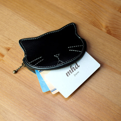 猫モチーフの本革コイン＆カードケース / tama -black- 4枚目の画像