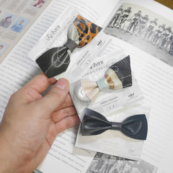 【送料無料】本革の端切れからできたリボンブローチ / Re:born (ランダム３個１セット-ダーク系/シンプル系-) 5枚目の画像