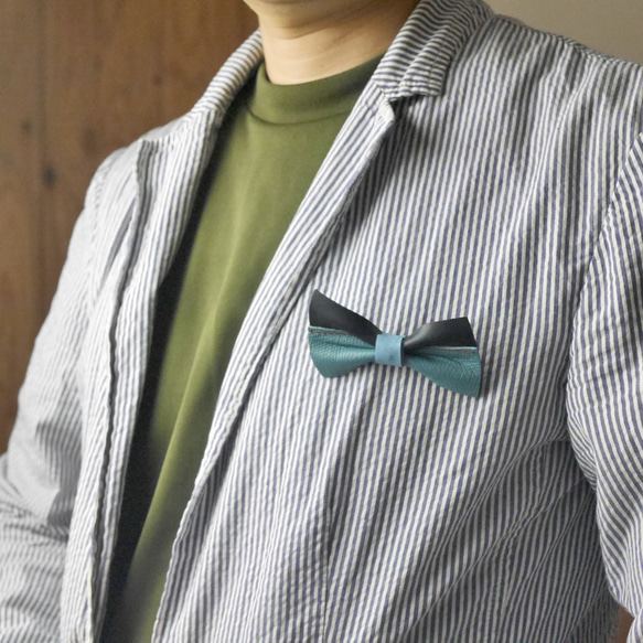 【送料無料】本革の端切れからできたリボンブローチ / Re:born (ランダム３個１セット-ダーク系/シンプル系-) 7枚目の画像