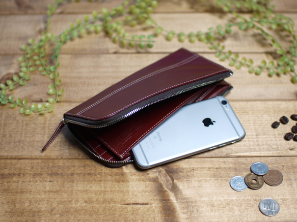 本革の薄型Ｌ型ファスナー財布 / style -winered- 7枚目の画像