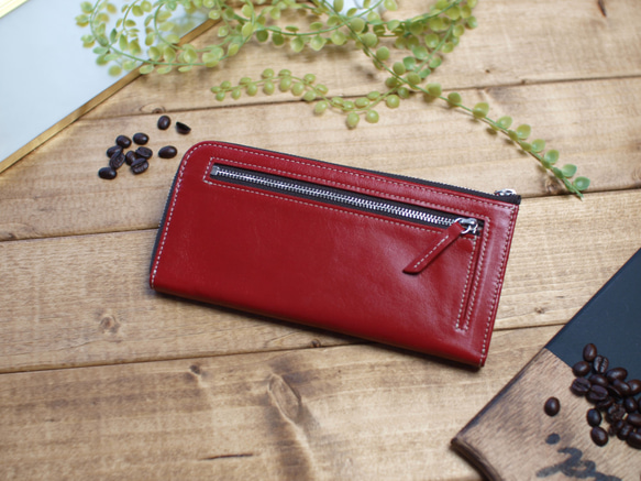 本革の薄型Ｌ型ファスナー財布 / style -red- 2枚目の画像