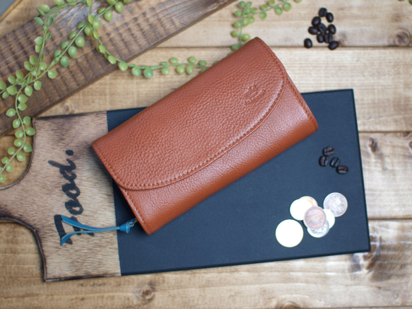 大容量の広マチ本革長財布 / turquoise -camel- 長財布 mhd 通販