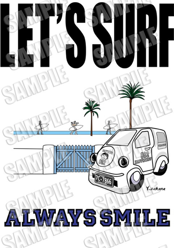 【受注生産品】LET'S SURF_車Tシャツ_S~Lサイズ（ホワイト） 2枚目の画像