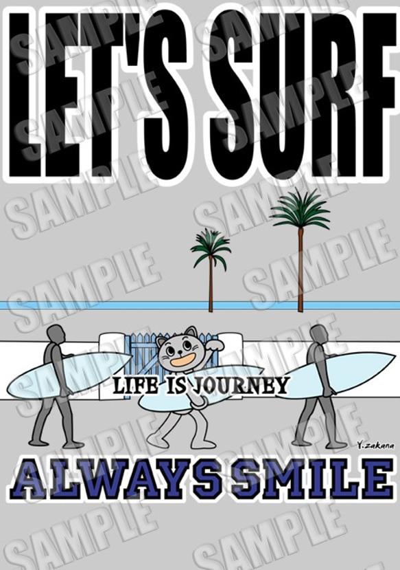 【受注生産品】LET'S SURF_neko縦ヤシの木Tシャツ_S~Lサイズ（グレー） 2枚目の画像