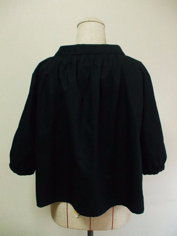 小さいショールカラーのブラウス 着丈６５ｃｍ M~Lサイズ 黒 綿１００％ 受注生産 4枚目の画像