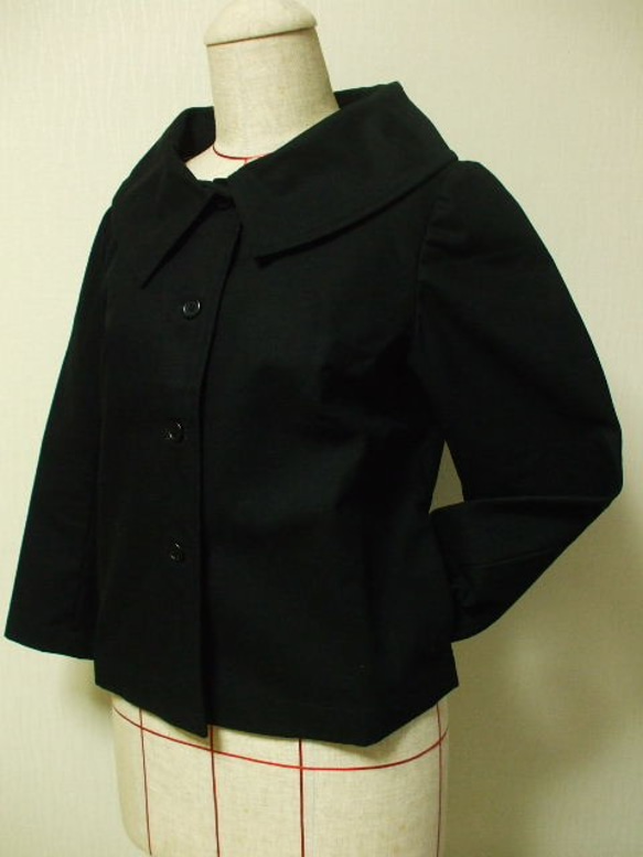 【生産終了】大きなショールカラーのジャケット８～９分丈袖(裏地無し)　着丈短め　Ｍ～Ｌサイズ　黒　受注生産 3枚目の画像