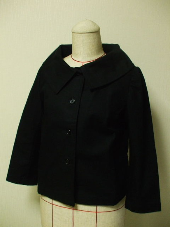 【生産終了】大きなショールカラーのジャケット８～９分丈袖(裏地無し)　着丈短め　Ｍ～Ｌサイズ　黒　受注生産 4枚目の画像