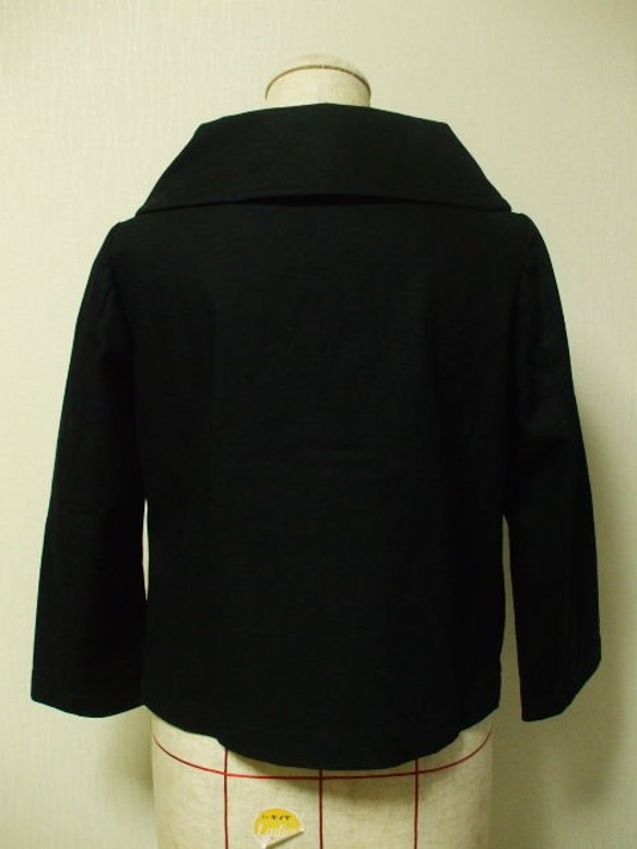 【生産終了】大きなショールカラーのジャケット８～９分丈袖(裏地無し)　着丈短め　Ｍ～Ｌサイズ　黒　受注生産 5枚目の画像