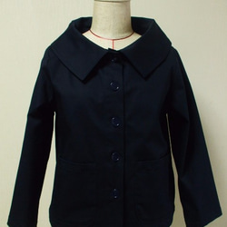 【生産終了】大きなショールカラーのジャケット(裏地無し)８～９分丈袖　着丈短め　Ｍ～Ｌサイズ　濃紺色 受注生産 1枚目の画像