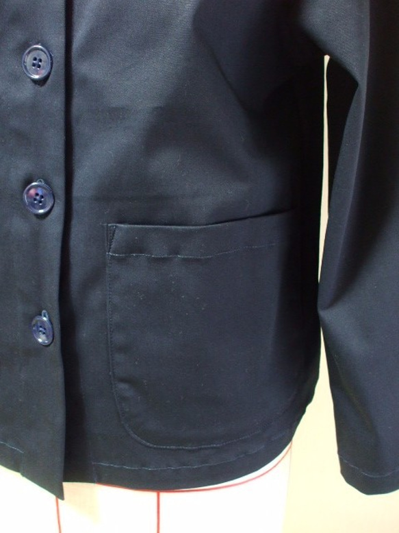 【生産終了】大きなショールカラーのジャケット(裏地無し)８～９分丈袖　着丈短め　Ｍ～Ｌサイズ　濃紺色 受注生産 3枚目の画像