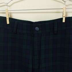【セール品】ウール混 裾ダブル折りフルレングスワイドパンツ(身長160ｃｍの方) Ｍ～Ｌサイズ 緑地×紺柄 2枚目の画像