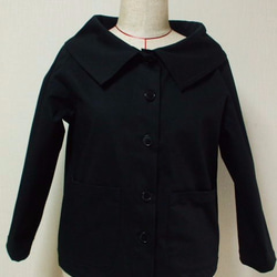 大きなショールカラーのジャケット７分丈袖　Ｍ～Ｌサイズ　黒 1枚目の画像