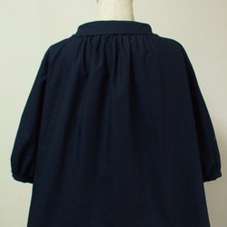 小さいショールカラーのブラウス 着丈６５ｃｍ M~Lサイズ 紺色 綿１００％ 受注生産 5枚目の画像