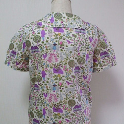 リバティタナローンVOYSEY セーラー衿 半袖丈パフスリーブブラウス 綿１００％ Mサイズ 5枚目の画像