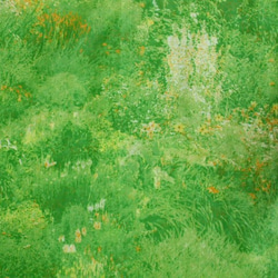 絵画風草原柄プリント シャツワンピース 着丈９０ｃｍ グリーン色 Ｍ～Lサイズ 受注生産 9枚目の画像
