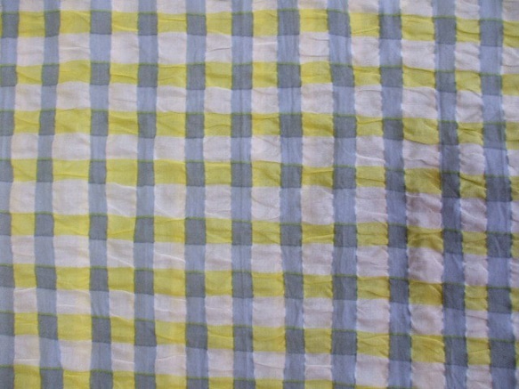 黄色手描き風ギンガムチェック柄 ラウンドネックフレンチスリーブプルオーバー S～Mサイズ  綿１００％ 受注生産 7枚目の画像