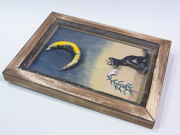 ◇『月と黒猫とユリ』（陶の貼り絵） 魔界のおみやげ屋 -atelier_juniの陶芸細工- 2枚目の画像