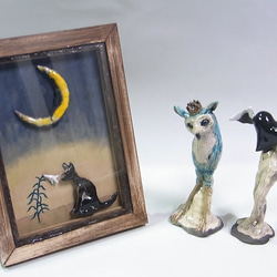 ◇『月と黒猫とユリ』（陶の貼り絵） 魔界のおみやげ屋 -atelier_juniの陶芸細工- 6枚目の画像
