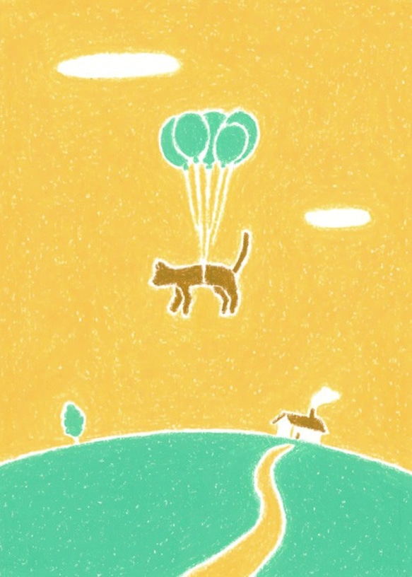 フレーム付き原画「猫の空旅」 2枚目の画像