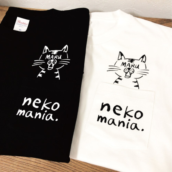 【名前印刷可】顔ネーム 猫ポケットTシャツ 6枚目の画像