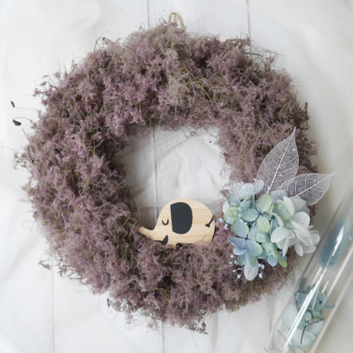 完売！スモークツリーのふわふわリースpurple