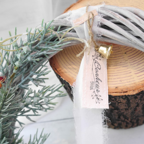 ブラウン綿花の小さなリース モビール付き ドライフラワー】 綿の実枝