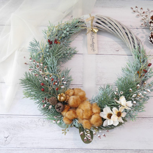 Creema限定～ブラウンコットンのクリスマスリース アートフラワー s