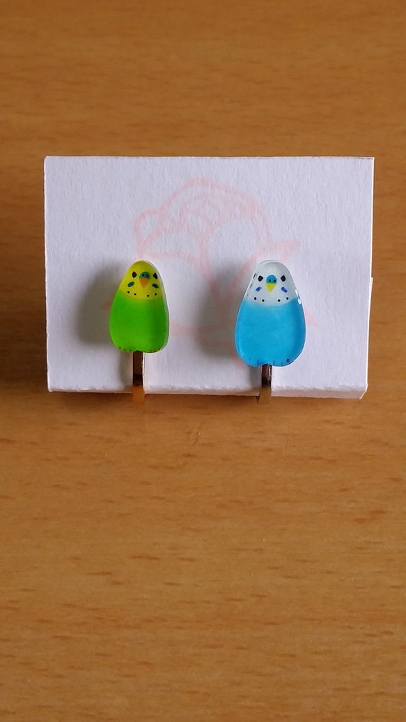 受注制作 セキセイインコ イヤリング/ピアス/蝶タック 6枚目の画像