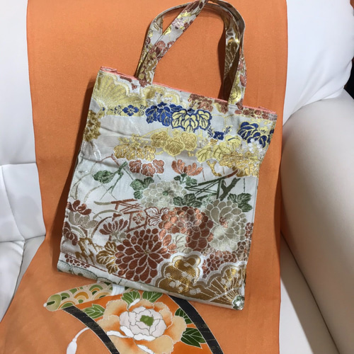 丸帯リメイク高級手提げバッグ小型NO.305 トートバッグ 着物アップ