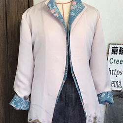 着物リメイクジャケット　ＪＳｅｔ1　　ブルー＆ピンク 1枚目の画像