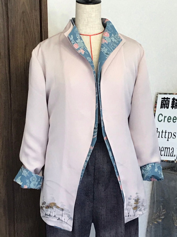 着物リメイクジャケット　ＪＳｅｔ1　　ブルー＆ピンク 1枚目の画像
