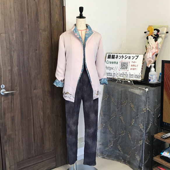 着物リメイクジャケット　ＪＳｅｔ1　　ブルー＆ピンク 2枚目の画像
