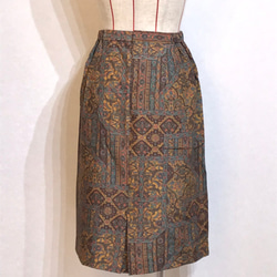 着物リメイクスカート　ST1　茶系の幾何学模様 3枚目の画像