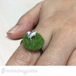 芝生の上の山羊さん。癒しの指輪♡～芝生リング 1枚目の画像