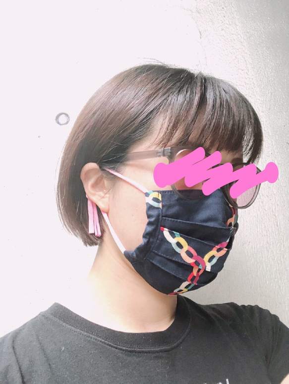 【再販】布プリーツマスク(小さめ)E-3／台湾客家花布ピンク 6枚目の画像